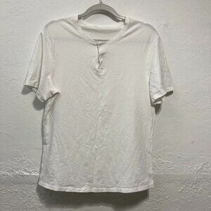 Lululemon Henley Short Sleeve T Shirt Mens Snap Button White Stretch Logo